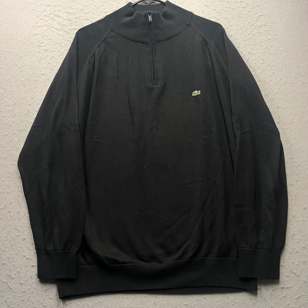 Lacoste Quarter Zip Pullover Sweater Black Mens Size 6 XL Crocodile Logo Knit